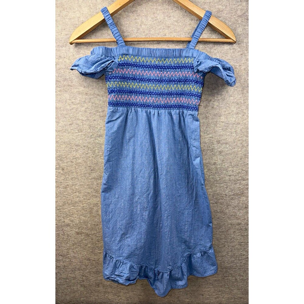 Wonder Nation Girls L (10-12) Blue Smocked Cold Shoulder Sundress Ruffle